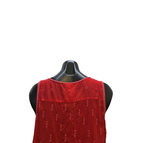 Johnny Was Red Tunic Tank w/Intricate Eyelet Design Size M - Picture 6 of 8